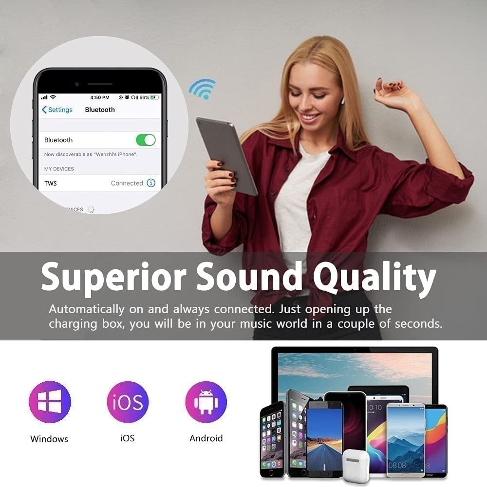Fone de Ouvido I12 Tws Sem Fio Bluetooth 5.0 Earphone Touch Para Xiaomi Android e iOS — imagem 2 de 2