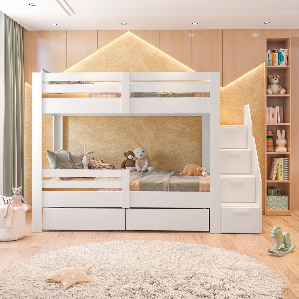 Beliche Infantil Star Plus com Grade de Proteção Casatema MadeiraOriginals Branco Branco