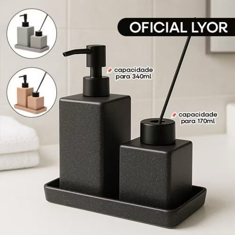 Kit Lavabo Banheiro + Difusor Aromatizador Lyor Granilite Kit 3 Peças Cerâmica " Envio Imediato "