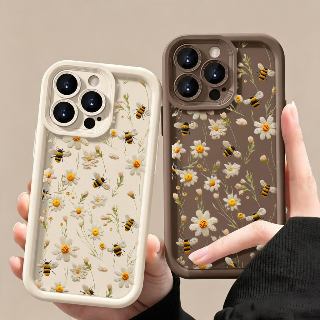 Capa De Silicone Com Flores De Abelha Para Samsung Galaxy A14 A54 A36 A56 A55 A17 A07 A35 A16 A15 A53 A37 A57 A27 Proteç