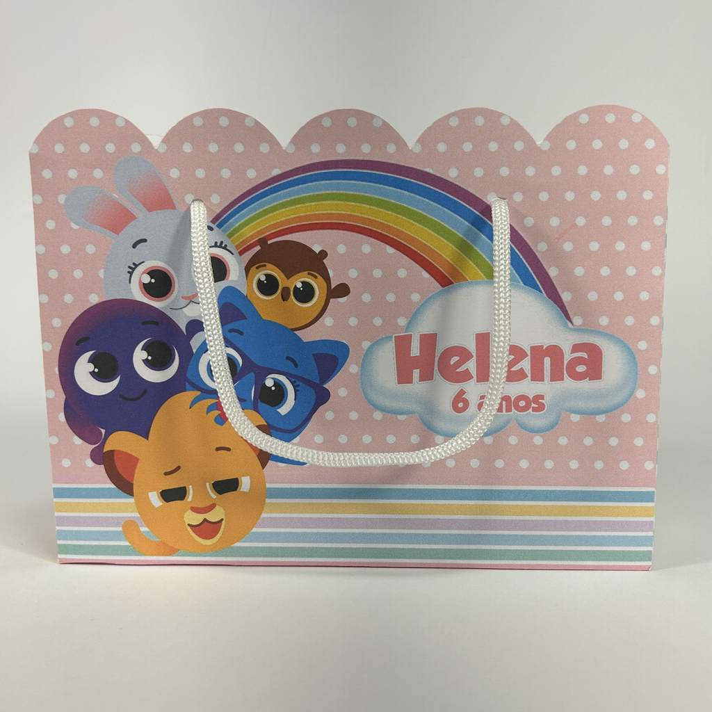 Kit Sacolinha Sacola Papelaria Personalizada Bolofofos Menina Lembrancinha Caixinha para Festa