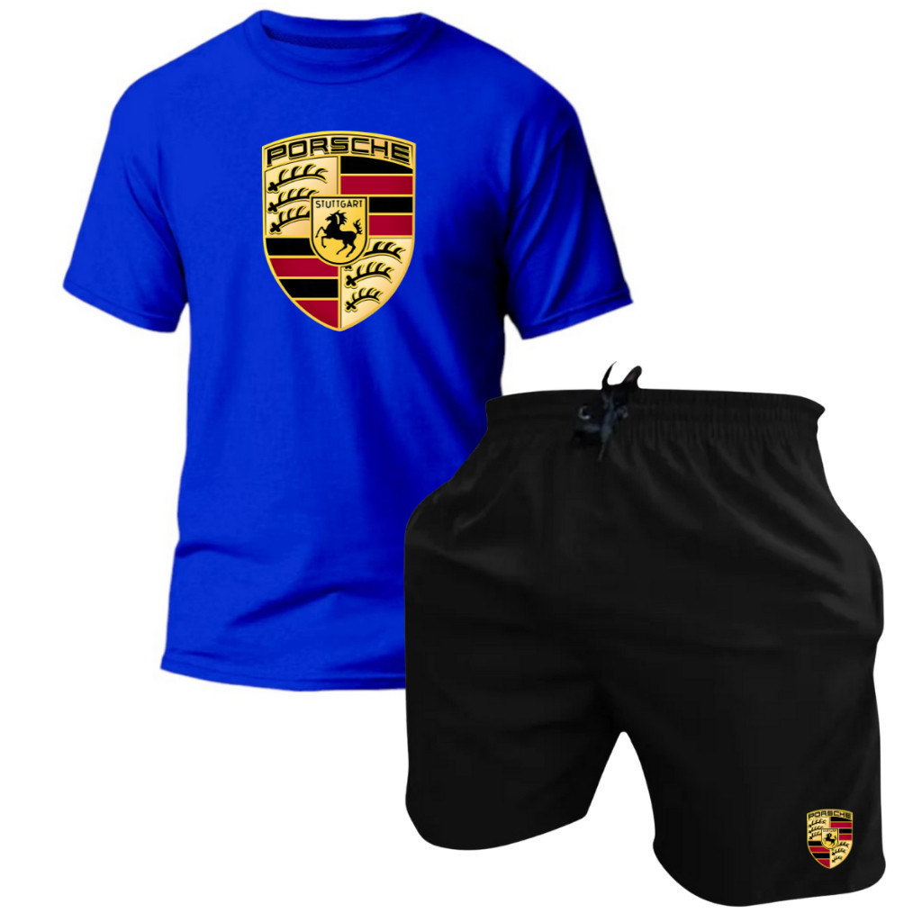 Kit Camisa e Bermuda Tactel Mole Porsche Carro Estampada Lançamento