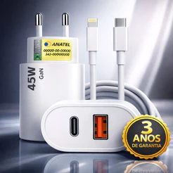 Carregador Turbo 45w Rápido Usb-c Branco Compatível Com iPhone 7, 8, X, Xr, Xs, 11, 12, 13 E 14