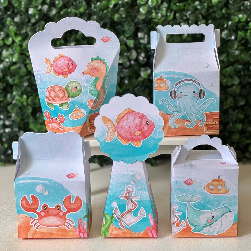 Caixinhas Fundo do Mar MENINO - PEGUE E MONTE - PRONTA ENTREGA kit festa lembrancinhas aniversario decoração