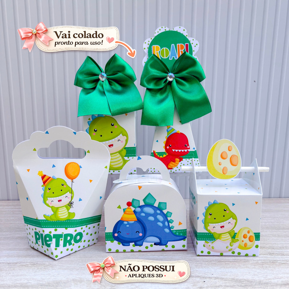 Kit Caixas de Festa Personalizada Dino Baby| Aniversário Dinossauro Baby | Lembrancinha de festa sem apliques