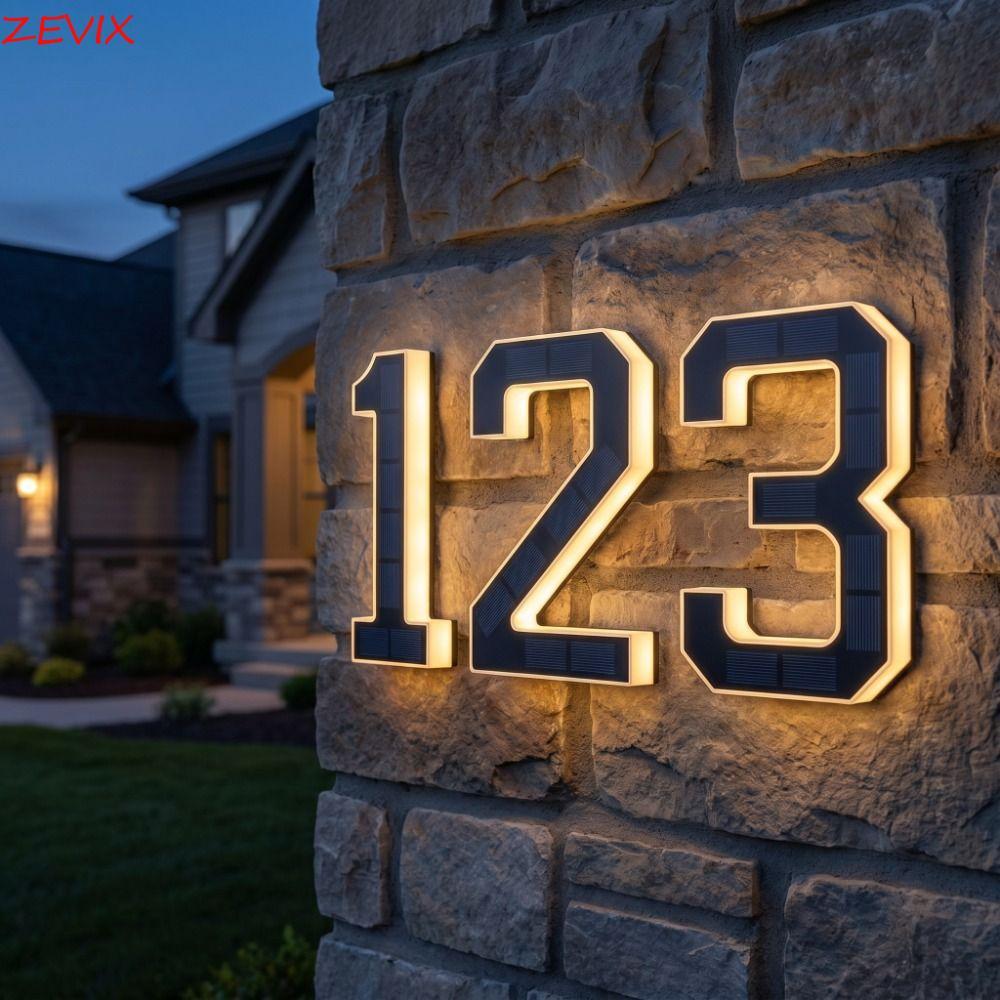 Luz De Números De Casa Com Iluminação Solar ZEVIX , Placa De Número LED Externa Iluminada À Prova D'água ,