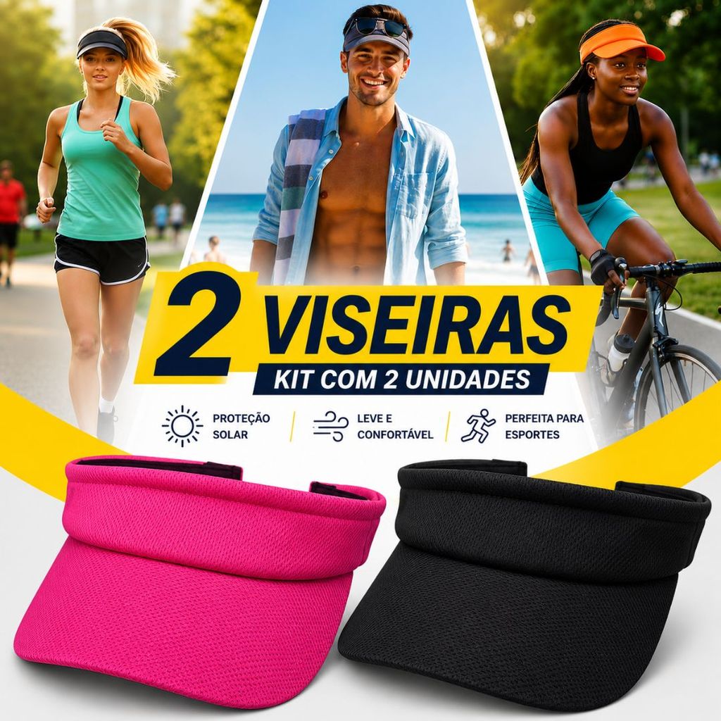Kit com 2 Viseiras Unissex Esporte Praia Corrida Bike Caminhada