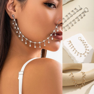 1 peça de brinco de argola falsa estilo boêmio com corrente, gancho de orelha e borla, joia indiana para piercing EZU0