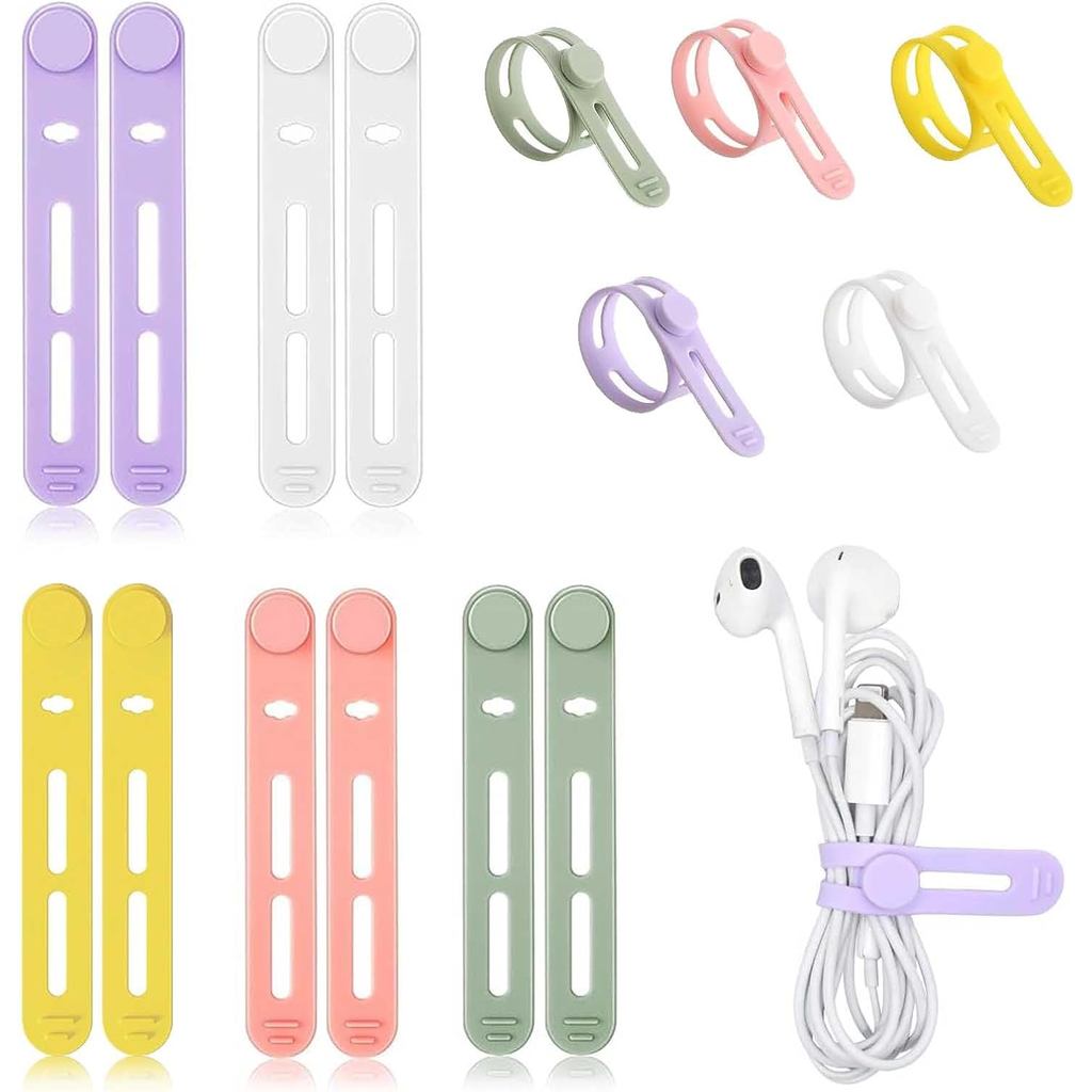 10 peças de organizadores de cabos de silicone, organizador de cabos reutilizável, organizador de cordas elásticas multi