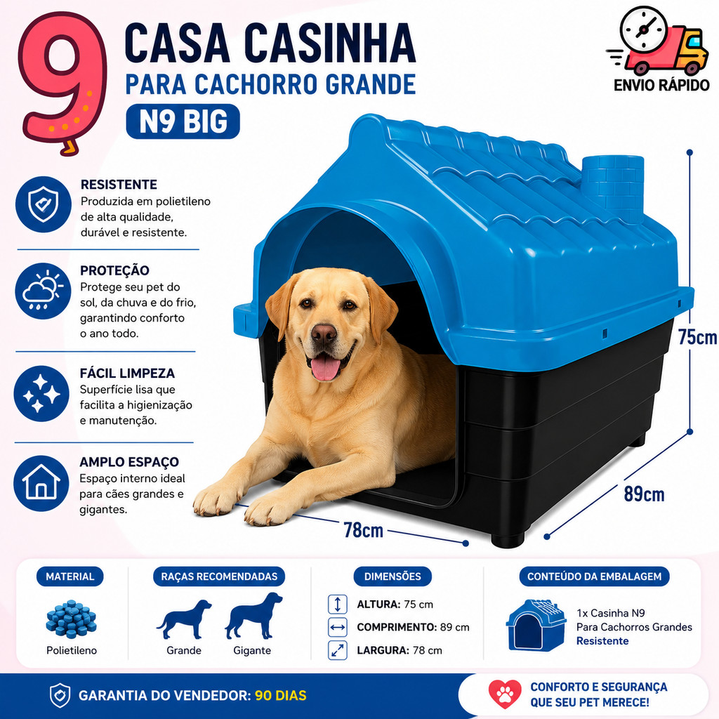 Casinha de Cachorro Grande Porte N8 ou N9 Casa Pet Big Pra Cachorro