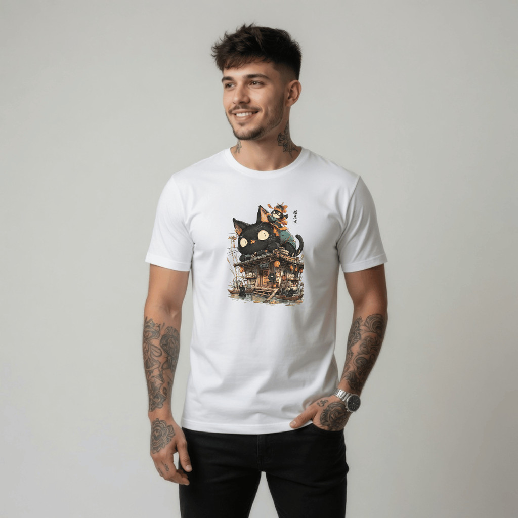 Camiseta Masculina Estampada Casa Gato 100% Algodão Premium Camisa Blusa Homem Academia Confortavel Plus Size