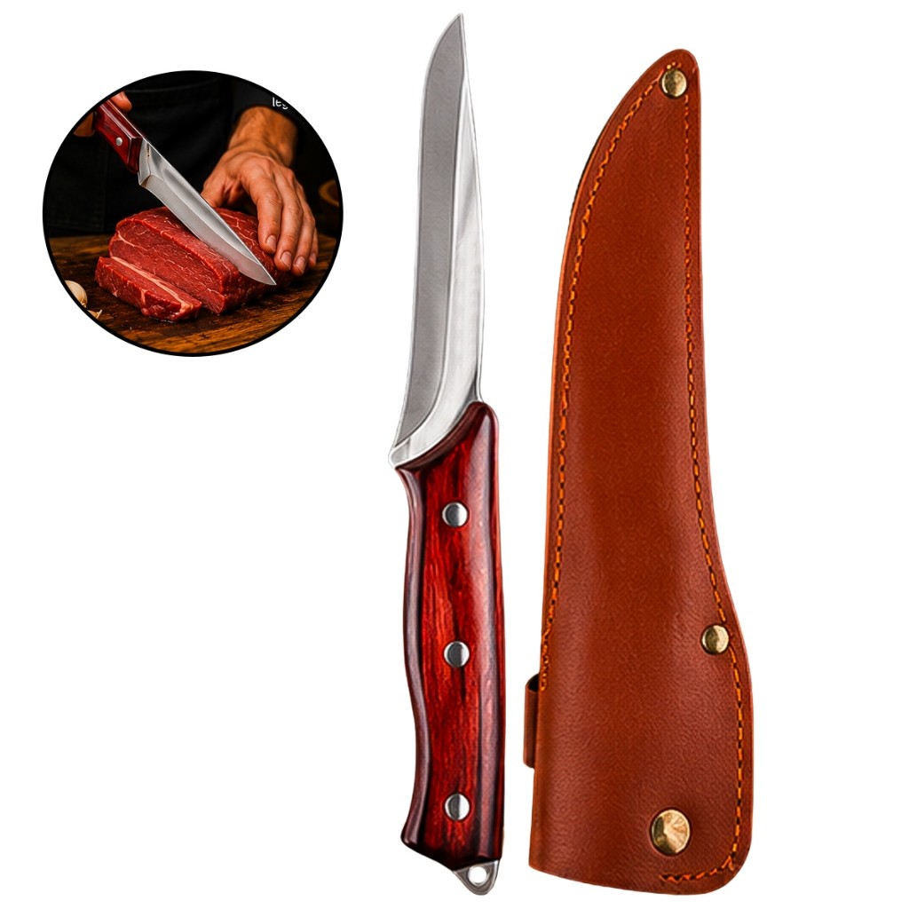 Faca Média 25cm Aço Forjado Profissional Com Bainha Cabo Ergonômico Churrasco Açougue