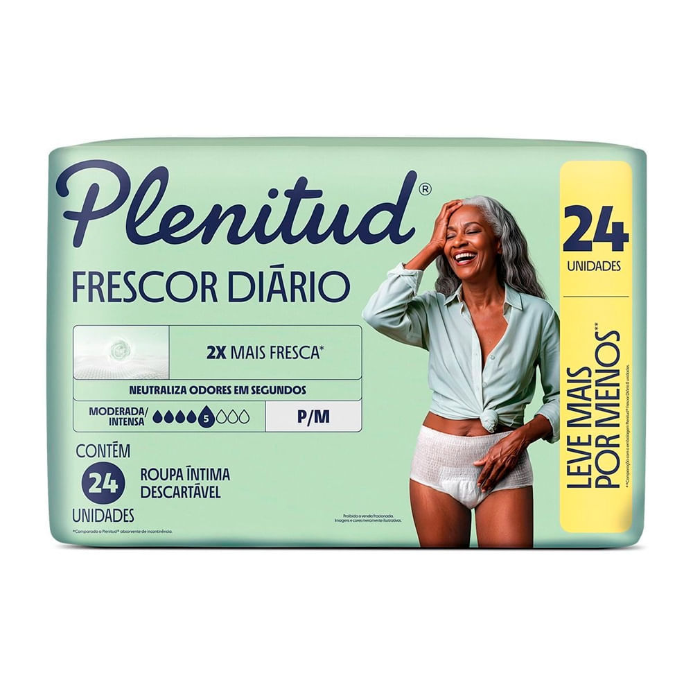 Roupa Íntima Plenitud Frescor Diário Tamanho P/M 24 Unidades Descartáveis Leve Mais Por Menos