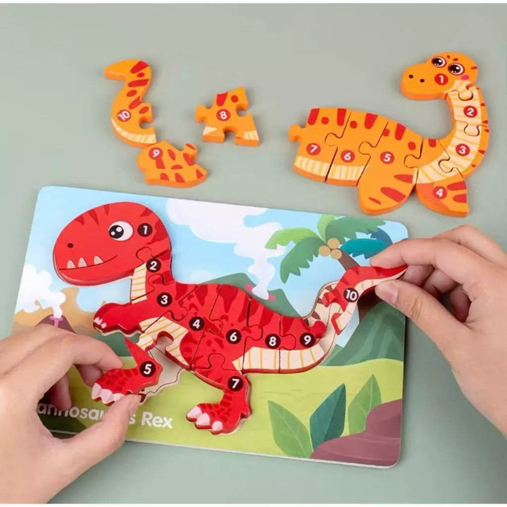 Quebra-cabeça 3D de Madeira - Dinossauros, Carros, Foguetes - Brinquedo Educativo para Crianças