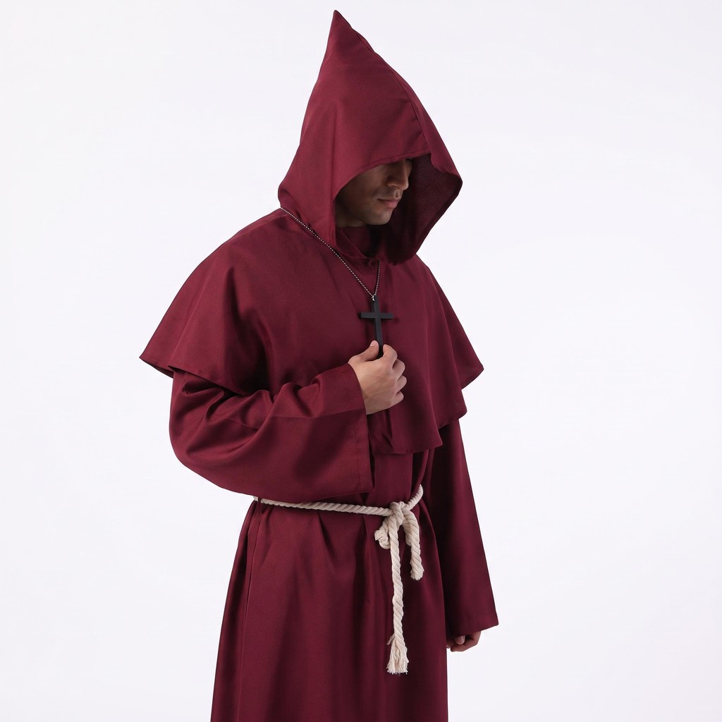 Conjunto Fantasia Monge Medieval Túnica + Capuz + Cinto Adulto XL para Festa Halloween e Desfile de Fantasias — imagem 2 de 2