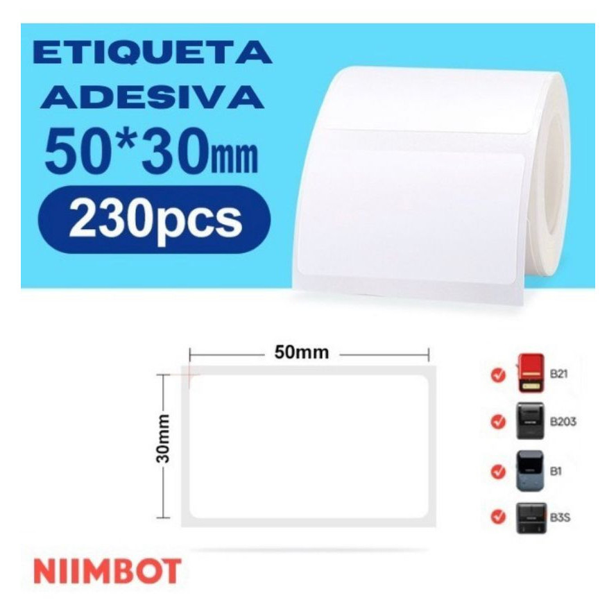 Etiqueta Adesiva 50x30 Niimbot B21 B1 230 Etiquetas P/ Rolo
