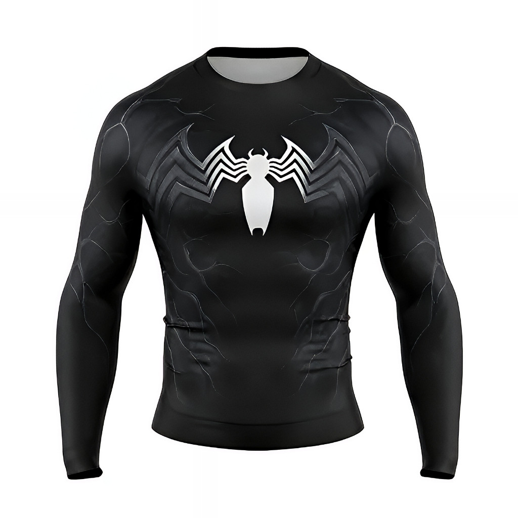 Masculino Venom Spider Print Camisa De Compressão De Manga Comprida Secagem Rápida Aptidão Academia Treino Rash Guard
