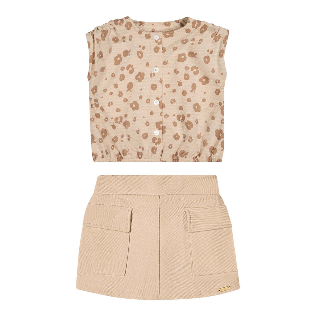 Conjunto Infantil Menina Cargo Floral Colorittá Bege