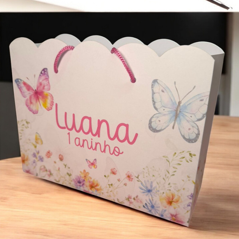 10 Sacolinhas Jardim Encantado Borboletas Personalizadas – Lembrancinha Festa Infantil G (20x16x6)