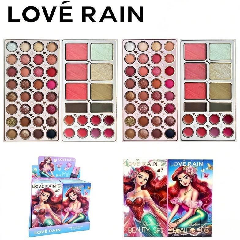 Kit Paleta de Maquiagem Love Rain Completa 48 Itens – 32 Sombras + 8 Batons + Blush Iluminador e Contorno