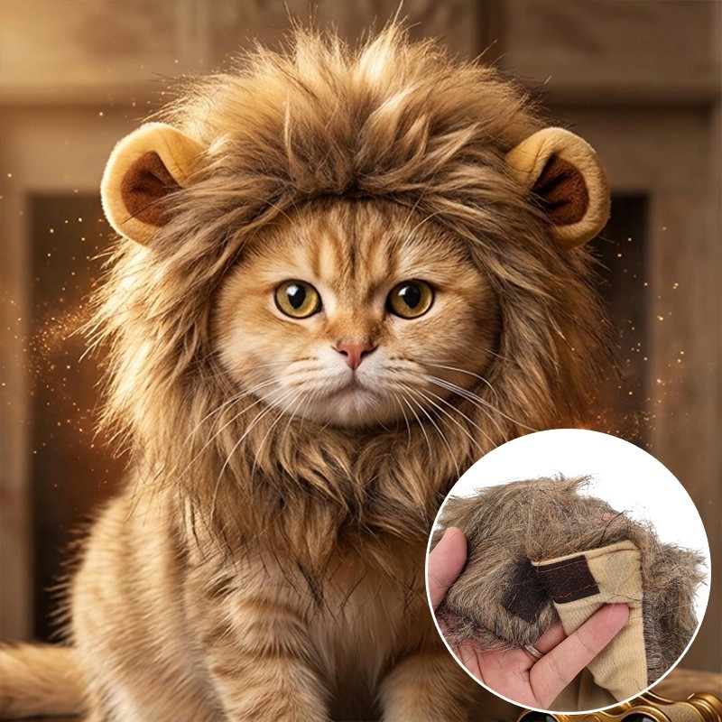 Capa Para Cabeça De Gato Em Formato De Leão-3 Tamanhos-Peruca Cosplay De Cachorro-Arnês Juba Acessórios Fantasia De Anim