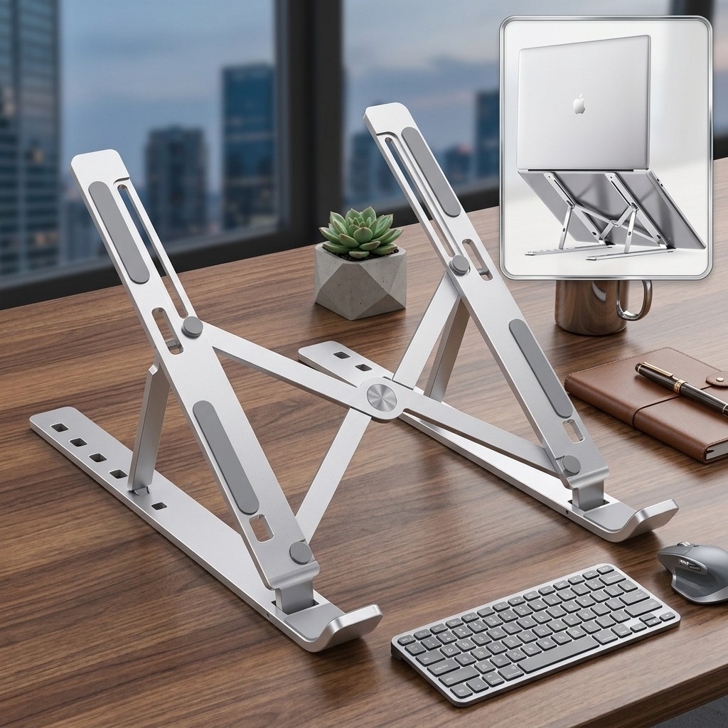 Suporte Para Notebook Portatil Aluminio Base Ajustavel Setup Workstation Ergonom
