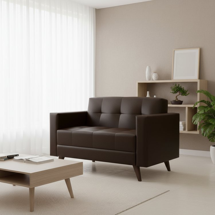 Sofá para Escritório e Recepção 2 Lugares Corino Marrom Vitrola 123cm Marrom