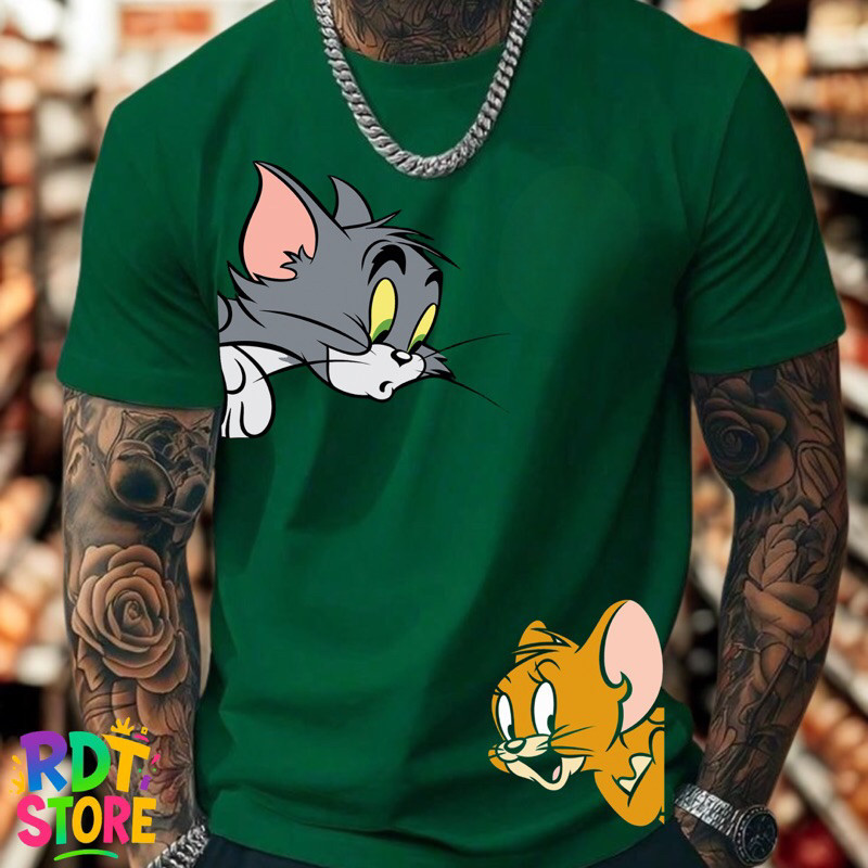 Camiseta Tom e Jerry Masculina Premium 100% Algodão Estampada Casual Streetwear Fashion