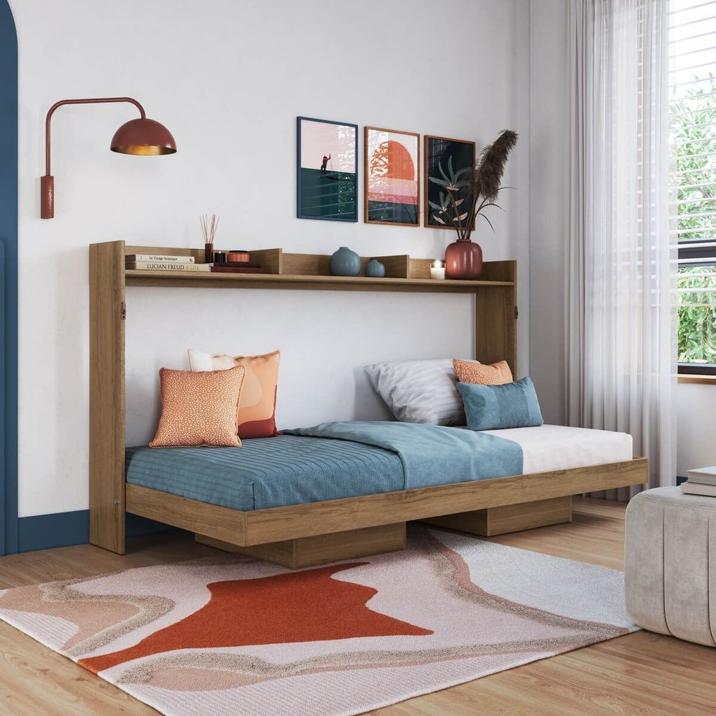 Cama Solteiro Juvenil Articulável Horizontal 80 Hanover Marrom/Mel Mel