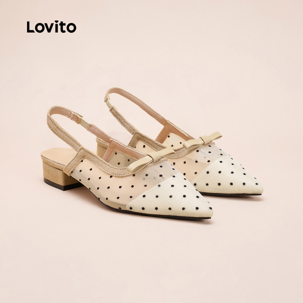 Lovito Elegante liso arco malha francesa respirável bolinhas pontiagudas balé plano para mulheres LFA70175 · foto 2
