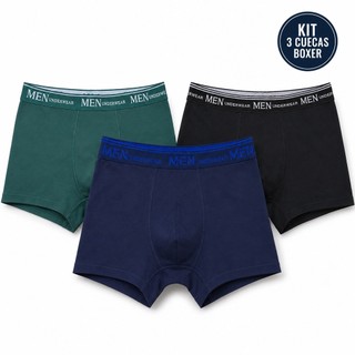 Kit 3 Cuecas Boxer Algodão Masculina Conforto Tecido Macio