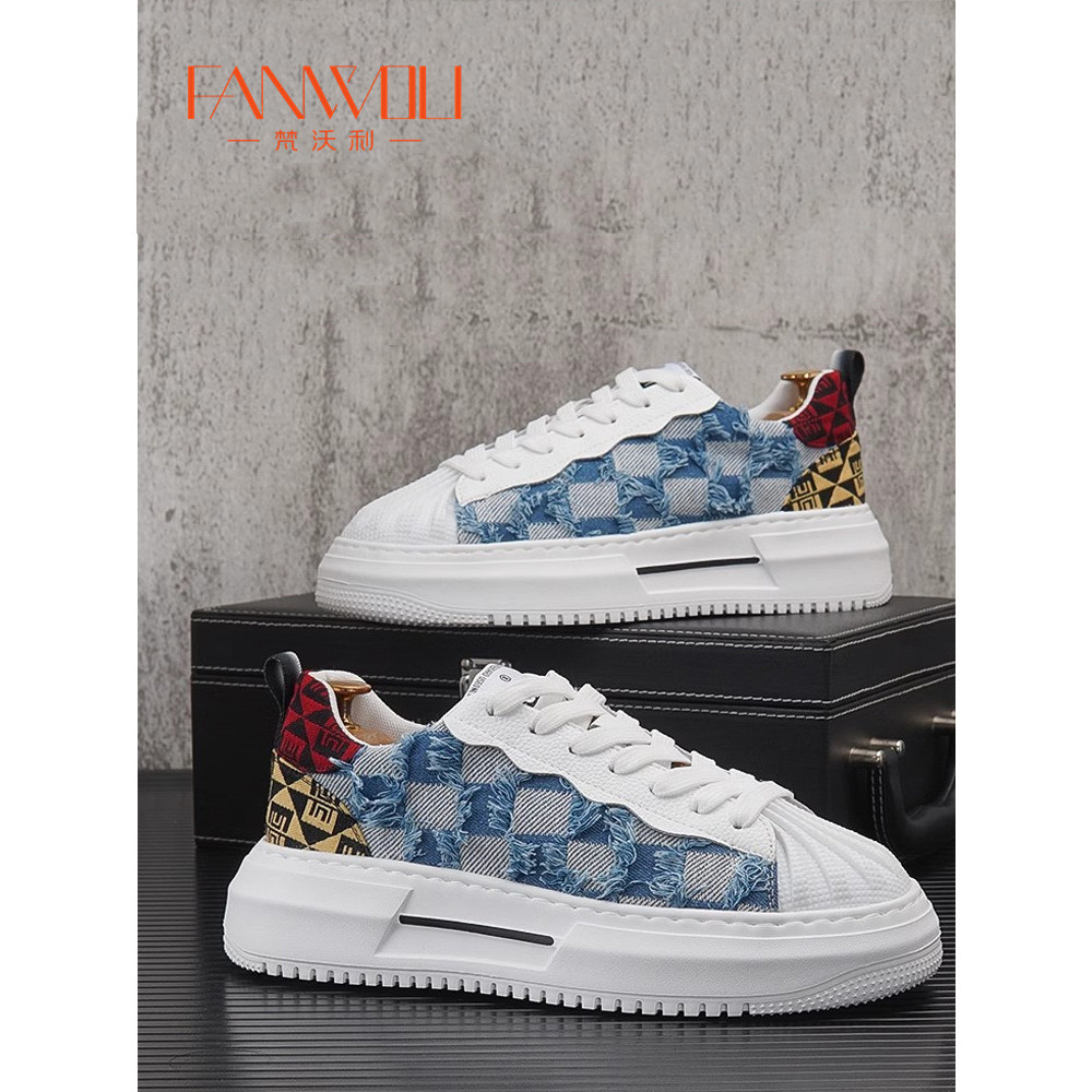 Vavory sapatos masculinos novo estilo concha Toe tênis lona mendigo sapatos casuais masculinos de sola grossa sapatos br