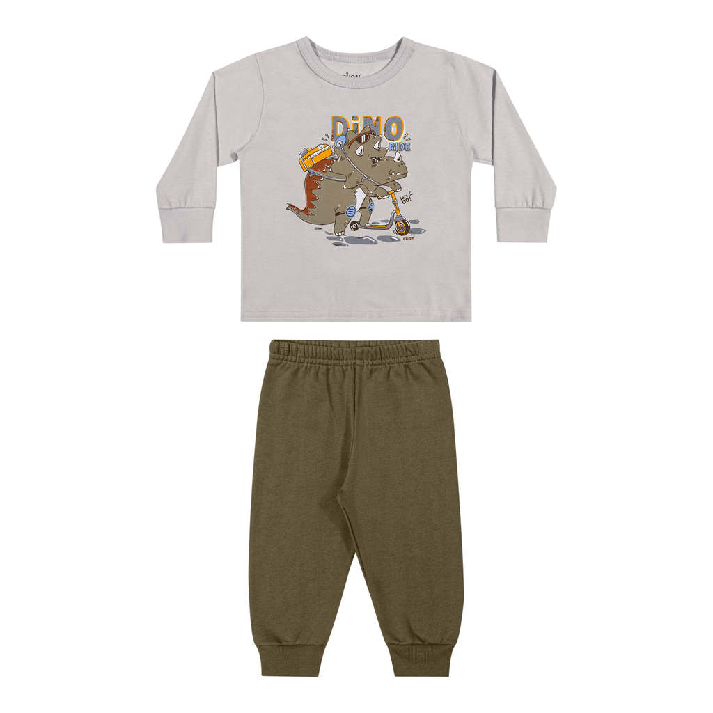 Conjunto Bebê Menino Longo Com Estampa Elian Cinza