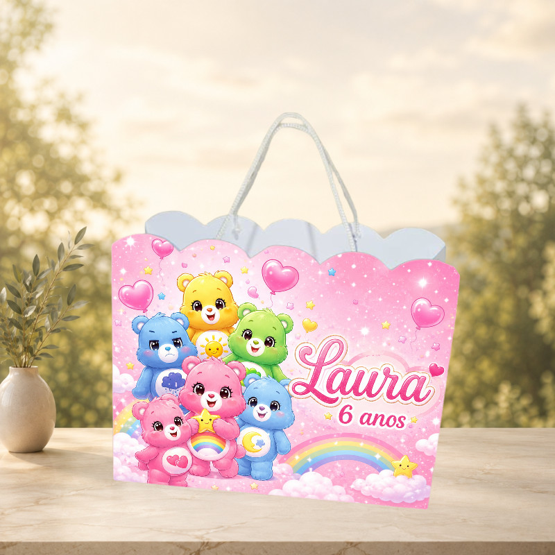 Sacolinha Ursinhos Carinhosos Personalizada com Nome e Idade Pegue e Monte Lembrancinha de Aniversário Festa Infantil