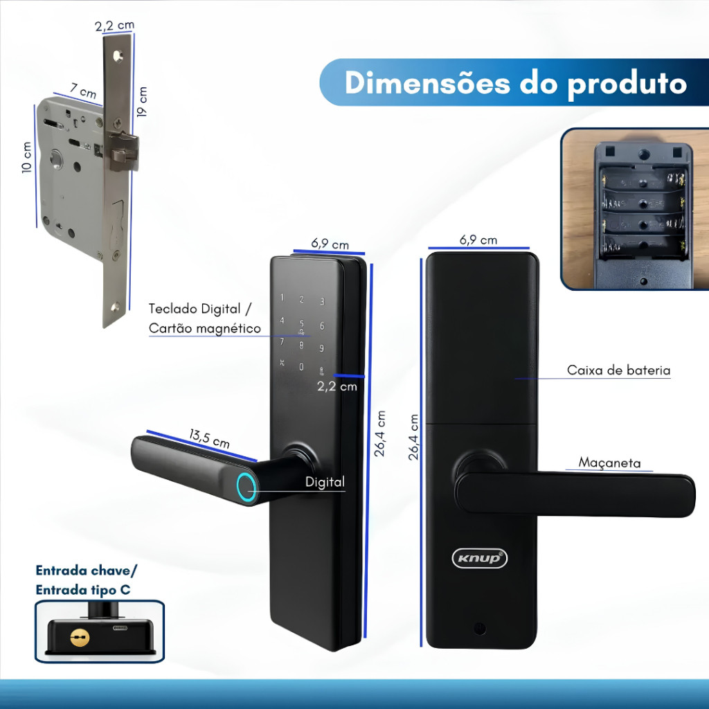Fechadura Eletrônica KNUP KP-CA621 com Biometria Senha Antiespionagem Cartão e USB — imagem 2 de 2