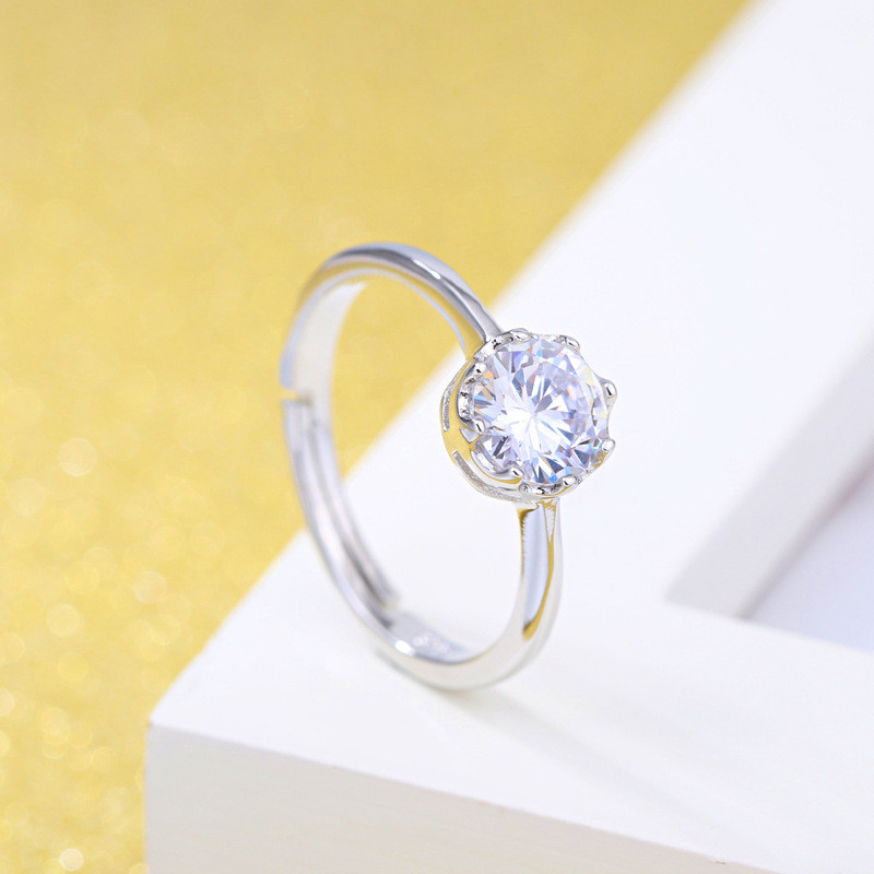 925 prata 1 quilate anel de diamante simulação anel de diamante feminino casamento casal anel aberto coroa zircão moda a
