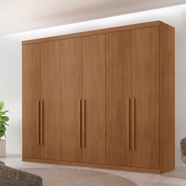 Guarda Roupa Divino Casal 6 Portas 4 Gavetas MDF Marrom/Imbuia Imbuia