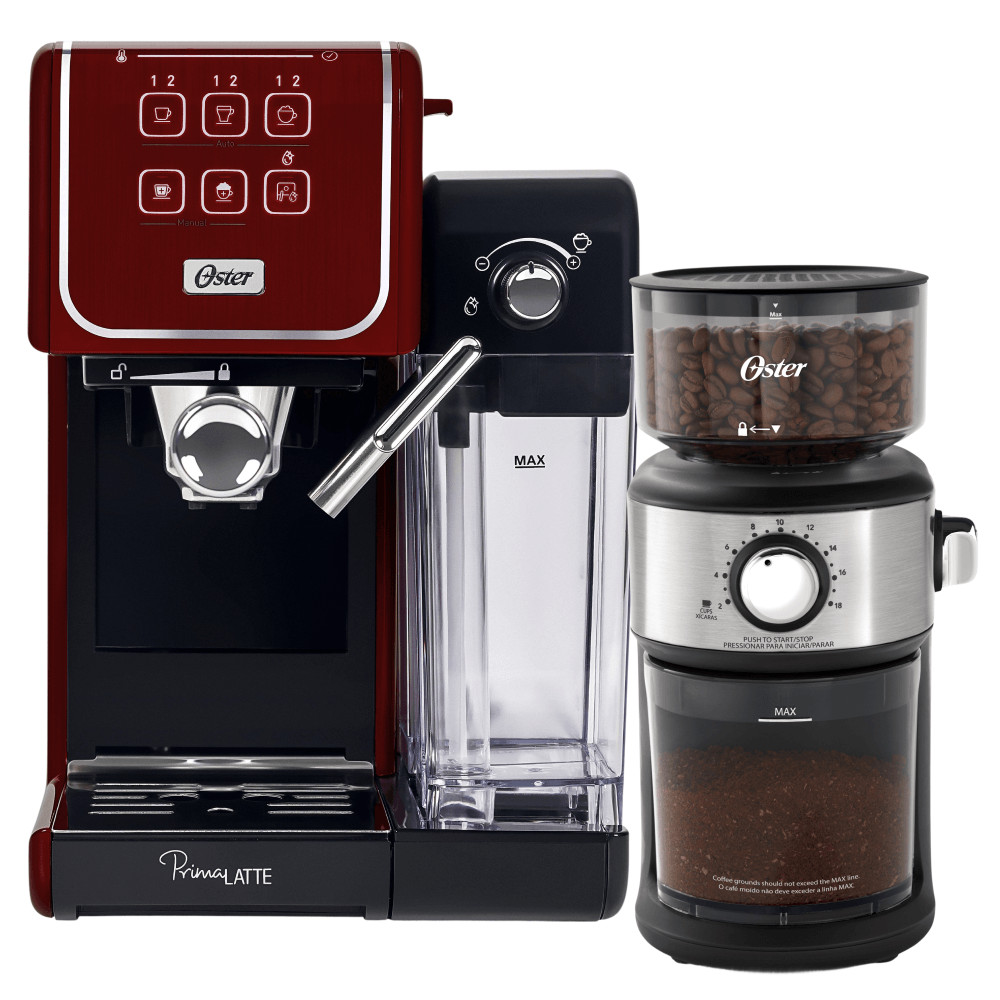 Imagem Kit Cafeteira PrimaLatte Touch e Moedor de Café Automático Precision Oster