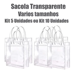 Kit 5/10 Unidades Sacola PVC Transparente para Presente, Vários Tamanhos