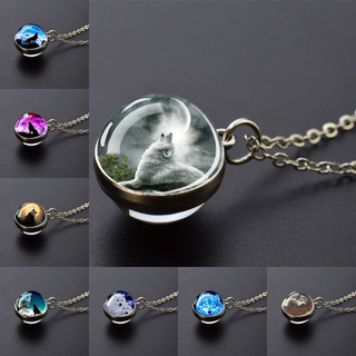 Colar com pingente de lobo, ornamento de bola de vidro e presente de lua KWDK
