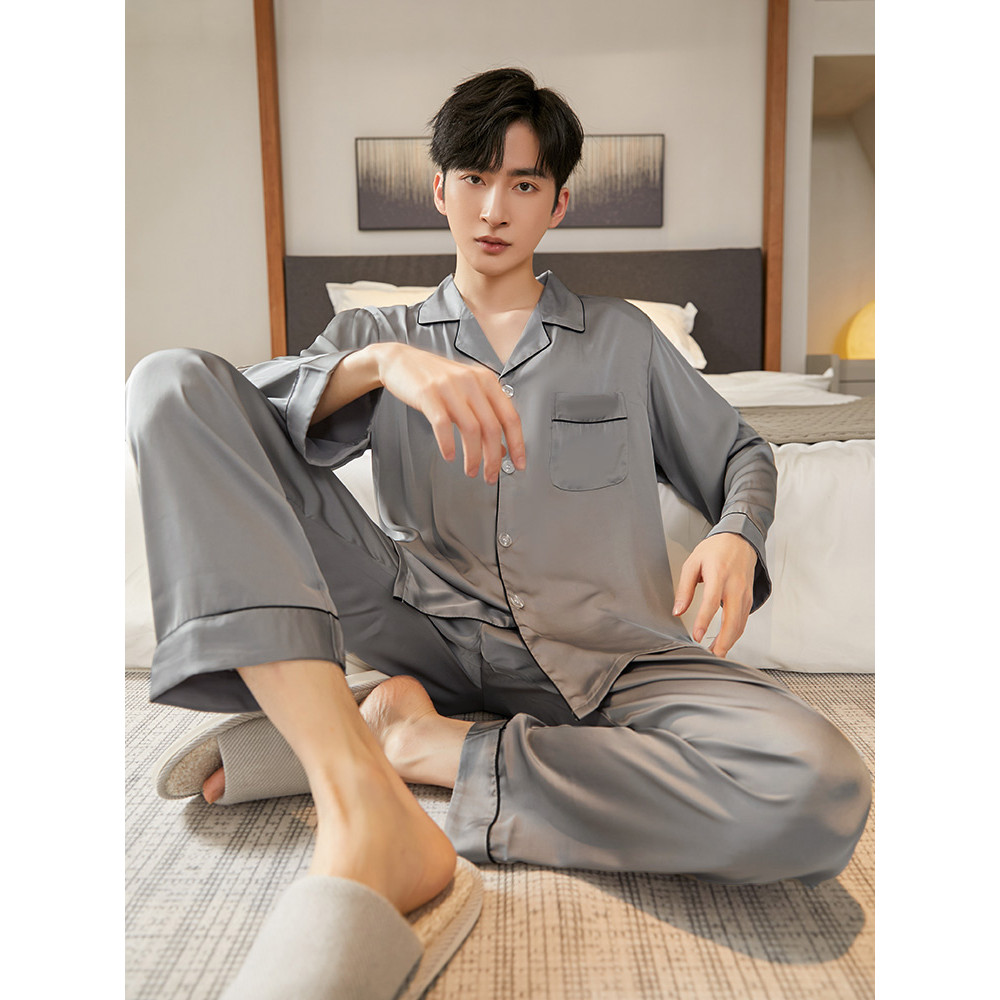 Primavera outono pijamas masculinos 2026 novo estilo de manga comprida estilo fino seda gelo verão juventude Homewear te