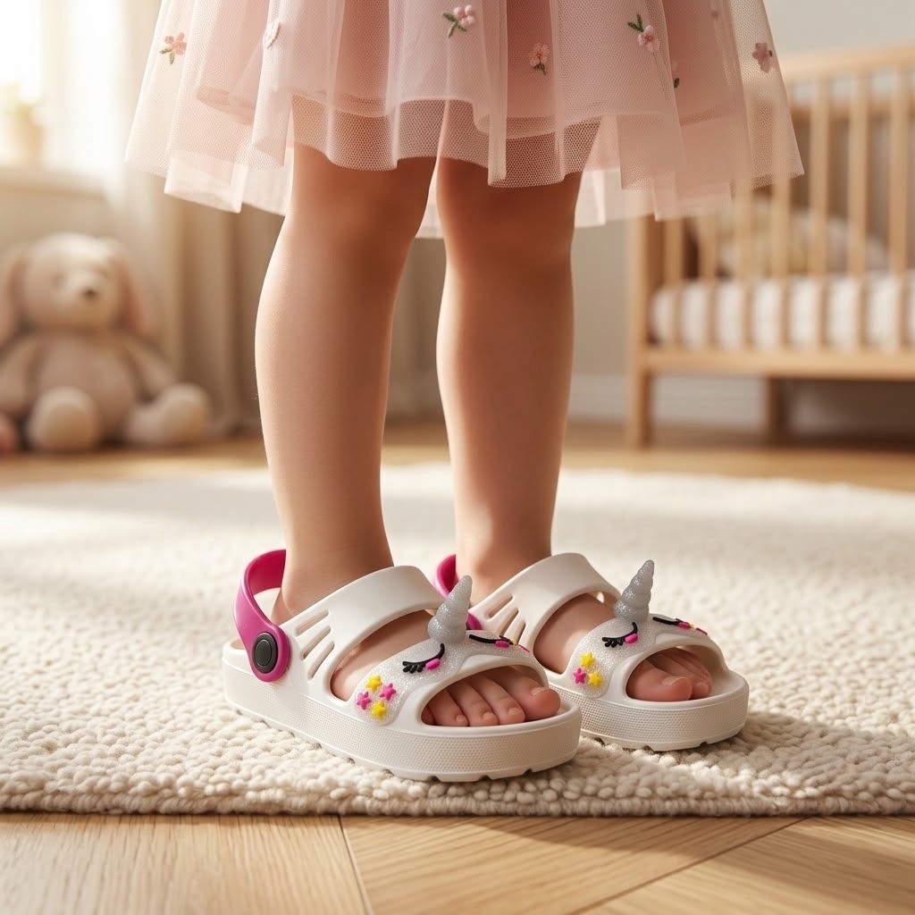 Sandália Infantil Feminina Papete Casual E Delicada Confortável Para Meninas Unicórnio Envio Já