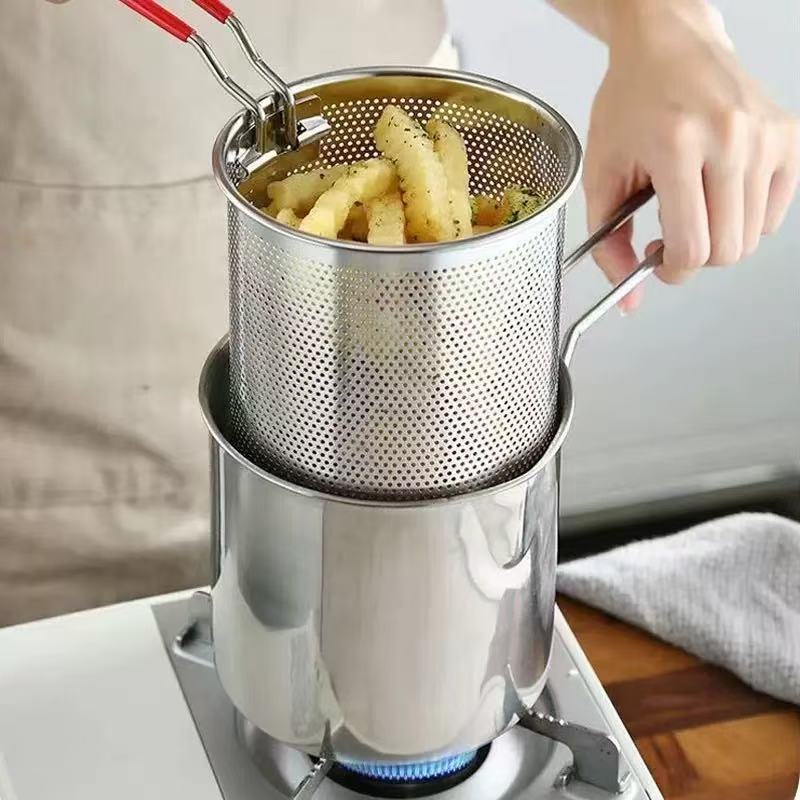 Fritadeira doméstica, em aço inoxidável 304, mini panela a gás, estilo japonês, com filtro, fritadeira pequena economiza