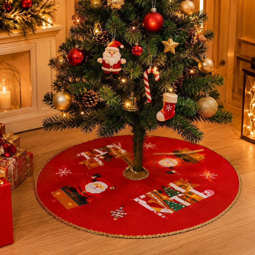Saia para Árvore de Natal 90cm Tapete Base Decorativa Vermelha Enfeite Decoração Natalina Papai Noel