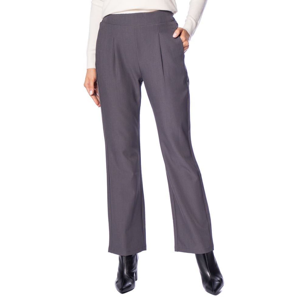 Calça Feminina Facinelli Wide Leg Alfaiataria Cinza Escuro