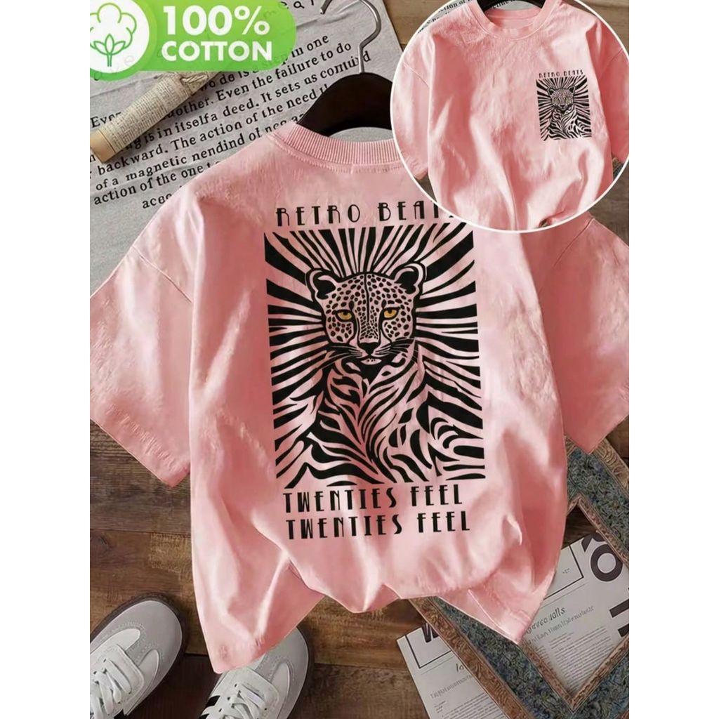 Blusa Feminina Estampada Vintage – Camiseta Casual de Verão, Estampa Leopardo e Listras, Moda Feminina Confortável