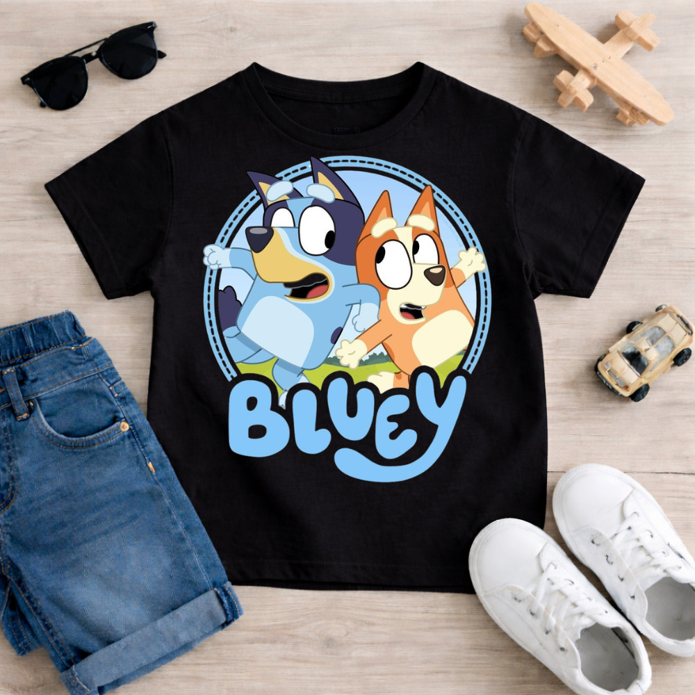 Camiseta Infantil Bluey Bingo Desenho Animado Série Criança Camisa Algodão Roupa Juvenil Menino
