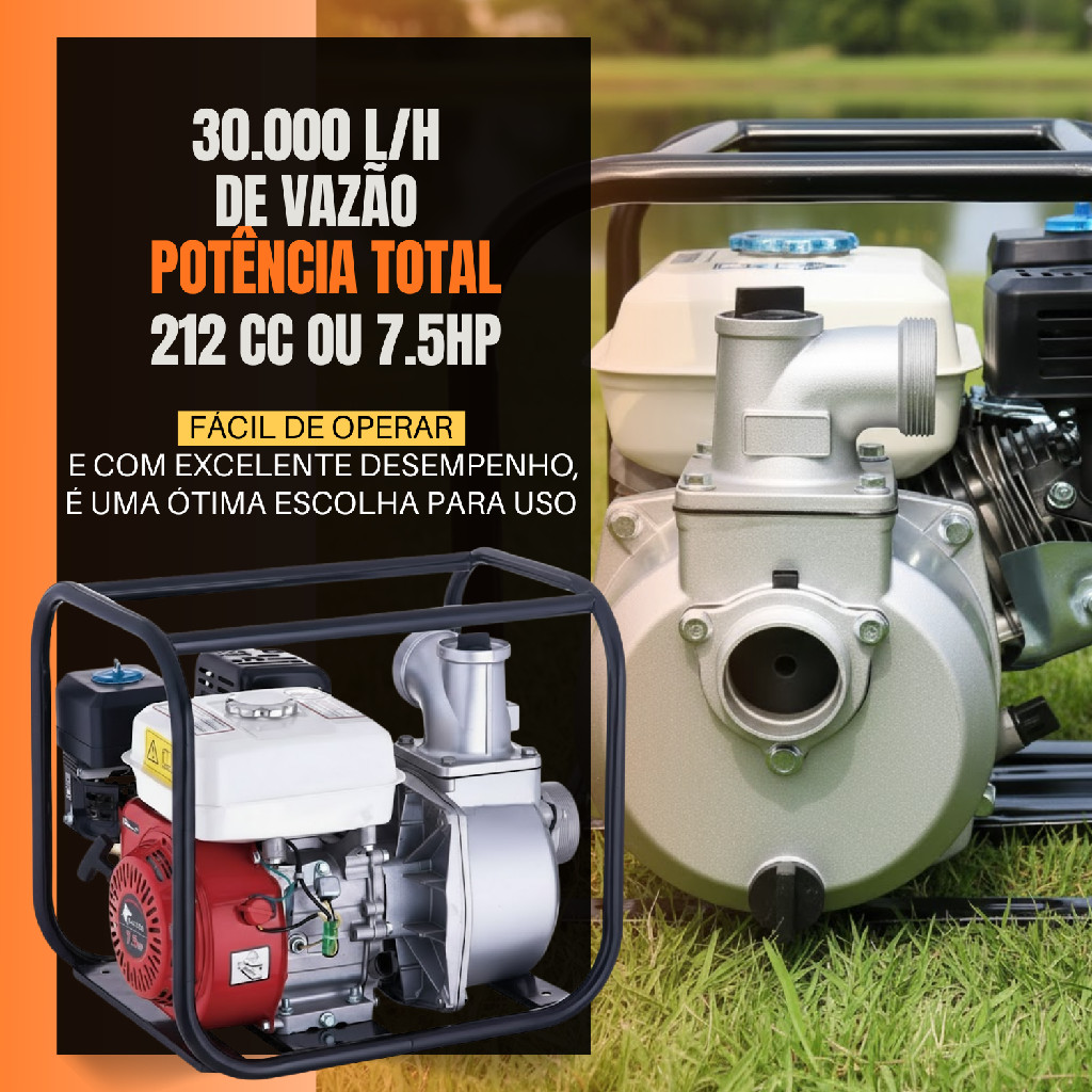 Motobomba a Gasolina 7.5HP Eixo 19,05mm Para Irrigação Alta Vazão — imagem 2 de 2
