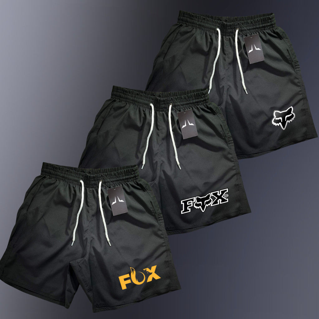Kit 3 Shorts FOX Masculino Bermuda Mauricinho Treino Academia Secagem Rápida Praia Esportivo Premium