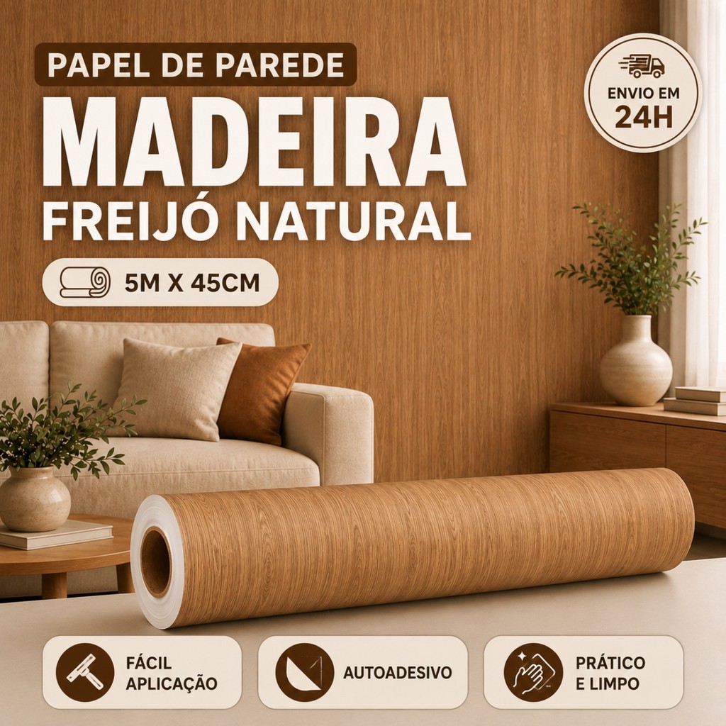 Papel de Parede Adesivo Madeira Freijó 3d Texturizado Autocolante 5M Decoração Madeirado Quarto Sala Envelopar Móveis